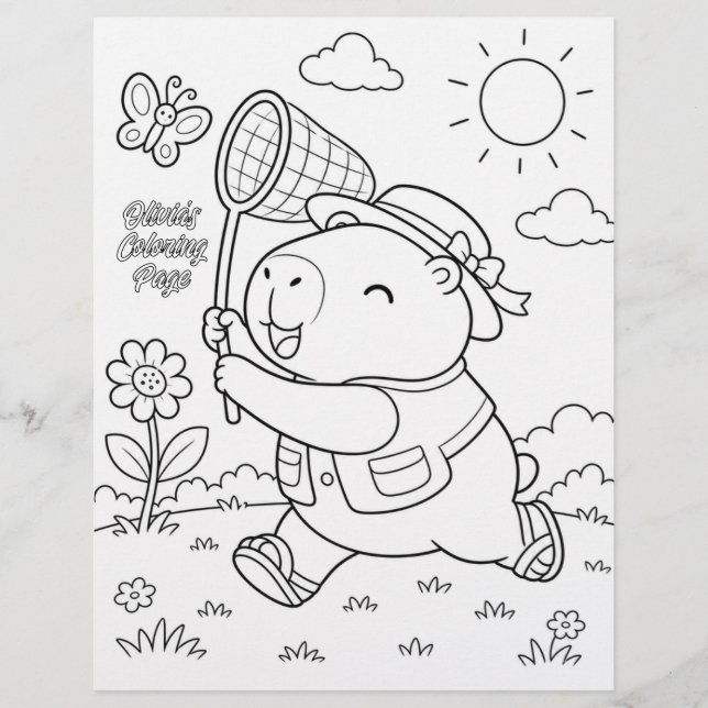 Kawaii Capybara Custom Colouring Page (Front)