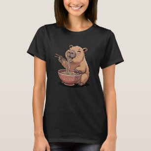 Kawaii Capybara Eating Ramen Funny Japanese Noodle T-Shirt
