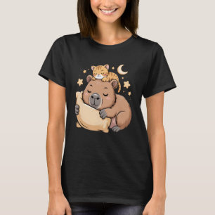 Kawaii Capybara Sleep Pajamas Sleepybara Cute Cat  T-Shirt