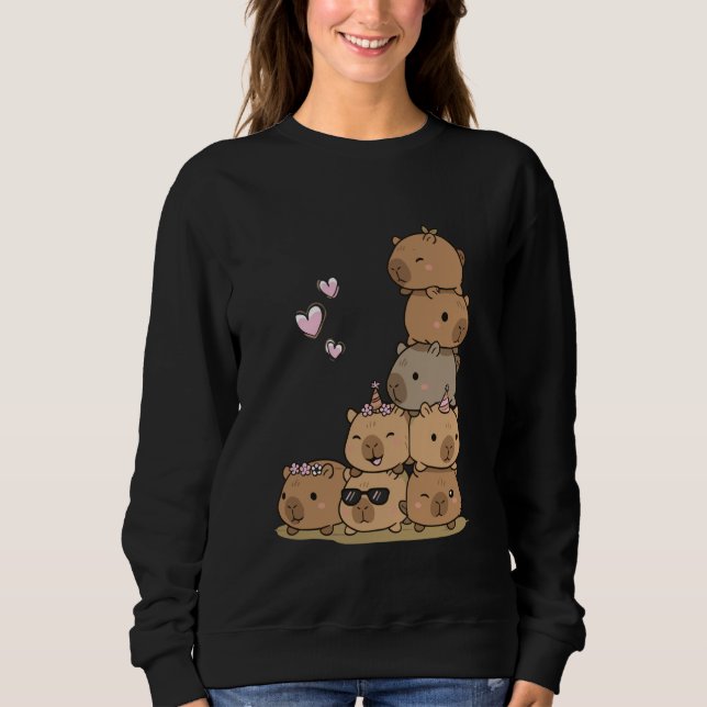Kawaii Capybaras Stack Cute Cuddle Crew Sweatshirt (Front)