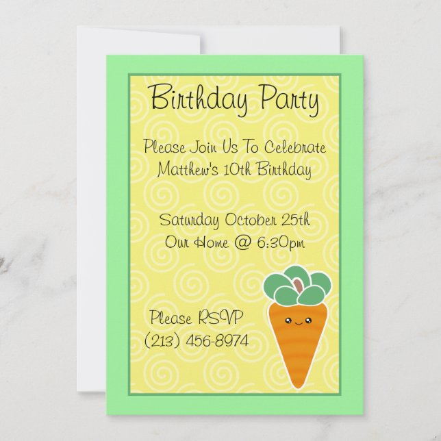 Kawaii Carrot Birthday Party Invitations (Front)