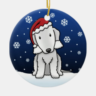 Kawaii Cartoon Bedlington Terrier Christmas Ceramic Tree Decoration