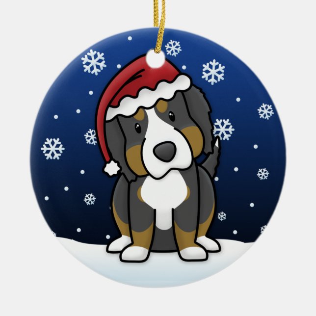 Kawaii Cartoon Bernese Mountain Dog Christmas Ceramic Tree Decoration (Front)