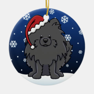 Kawaii Cartoon Black Pomeranian Ceramic Tree Decoration