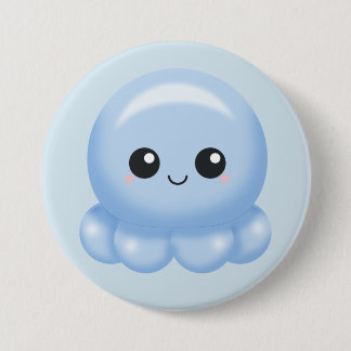 Kawaii Cartoon Blue Octopus 7.5 Cm Round Badge