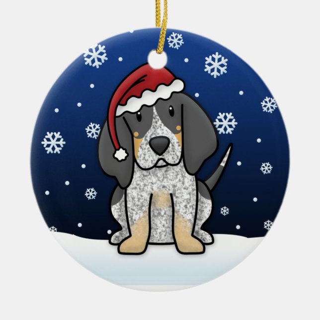 Kawaii Cartoon Bluetick Coonhound Christmas Ceramic Tree Decoration (Front)