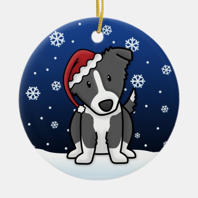 Kawaii Cartoon Border Collie Christmas Ceramic Tree Decoration (Front)