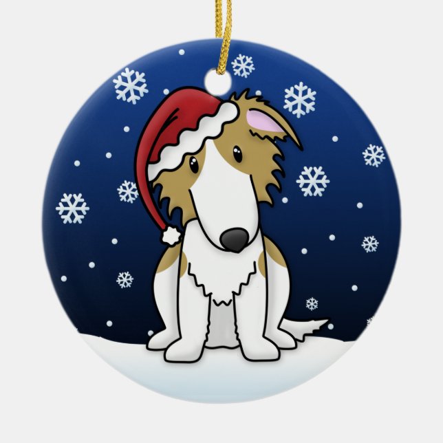 Kawaii Cartoon Borzoi Christmas Ornament (Front)