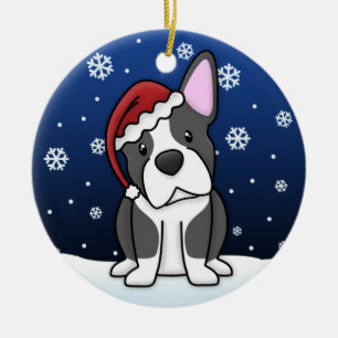 Kawaii Cartoon Boston Terrier Christmas Ornament