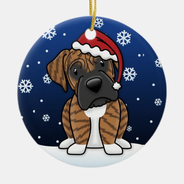 Kawaii Cartoon Brindle Boxer Christmas Ceramic Tree Decoration (Front)