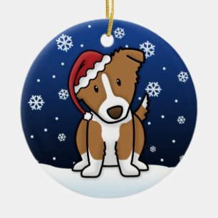 Kawaii Cartoon Brown Border Collie Christmas Ceramic Tree Decoration