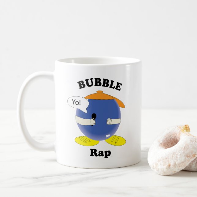 Kawaii Cartoon Bubble Character Saying "Yo!" Coffee Mug (With Donut)