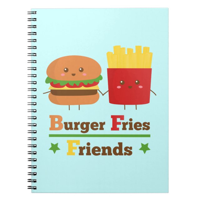 Kawaii Cartoon Burger Fries Friends BFF Spiral Notebook (Front)