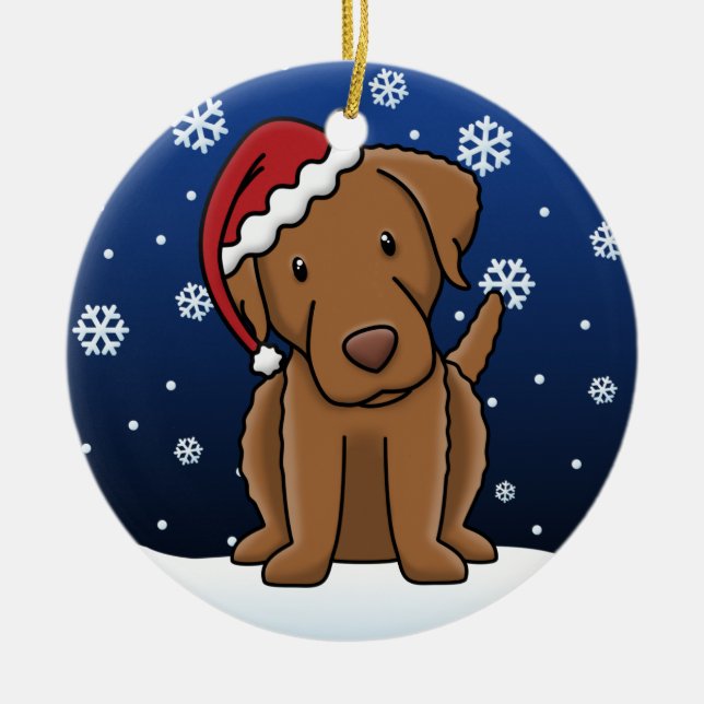 Kawaii Cartoon Chesapeake Bay Retriever Christmas Ceramic Tree Decoration (Front)