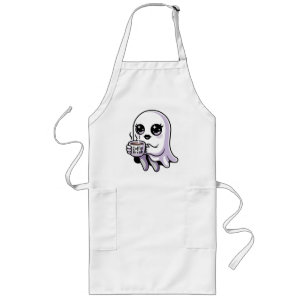 Kawaii Cartoon Ghost with Fishnet Stockings Long Apron