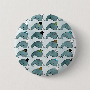 Kawaii Cartoon Grunge Narwhals with hats Button