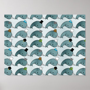 Kawaii Cartoon Grunge Narwhals with hats Poster