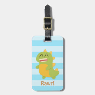 Kawaii cartoon of green and yellow Dino Luggage Tag