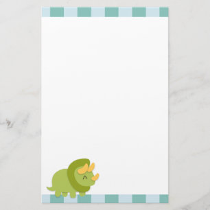 Kawaii cartoon of green and yellow Triceratops Stationery