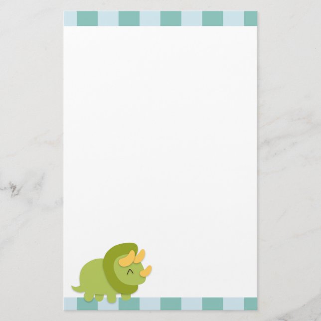 Kawaii cartoon of green and yellow Triceratops Stationery (Front)