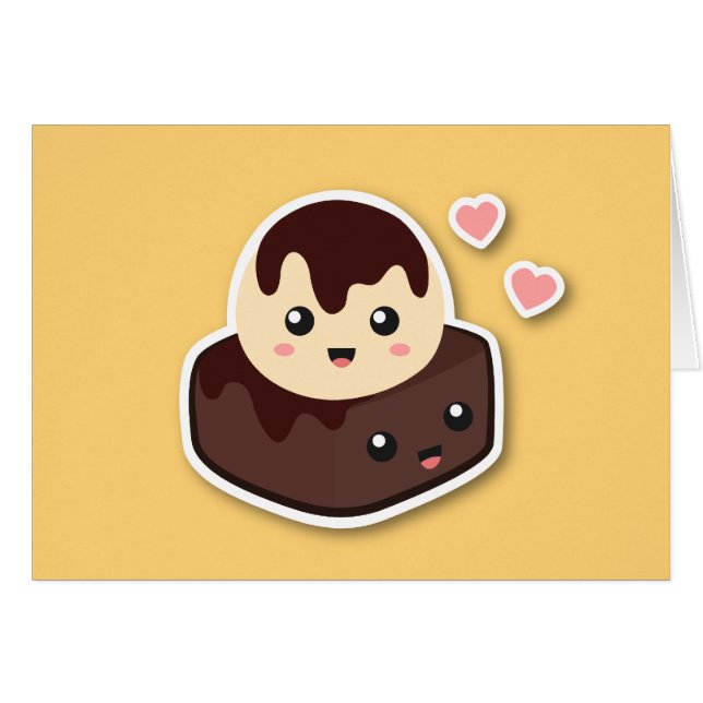 Kawaii Cartoon of Vanilla Ice Cream and Brownie (Front Horizontal)