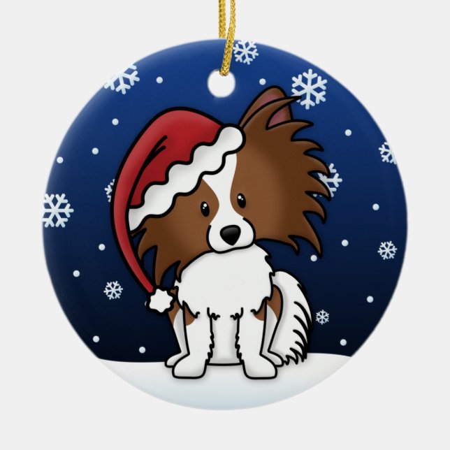 Kawaii Cartoon Papillon Christmas Ornament (Front)