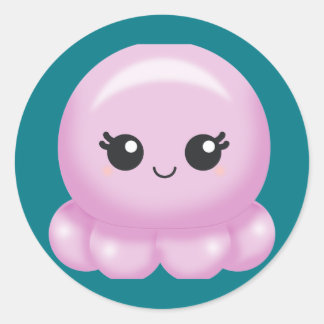 Kawaii Cartoon Pink Octopus Classic Round Sticker