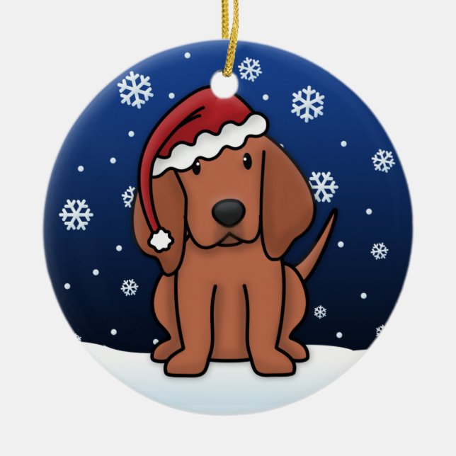 Kawaii Cartoon Redbone Coonhound Christmas Ceramic Tree Decoration (Front)