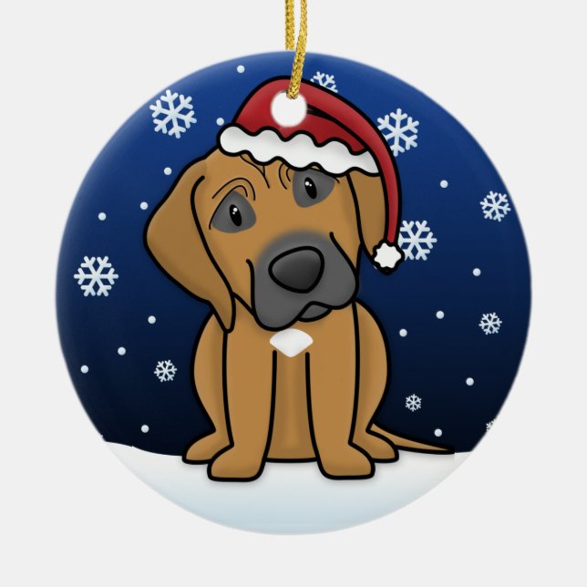 Kawaii Cartoon Rhodesian Ridgeback Christmas Ceramic Tree Decoration (Front)