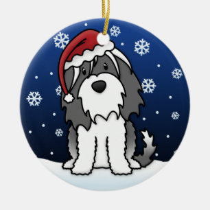 Kawaii Cartoon Tibetan Terrier Christmas Ceramic Tree Decoration