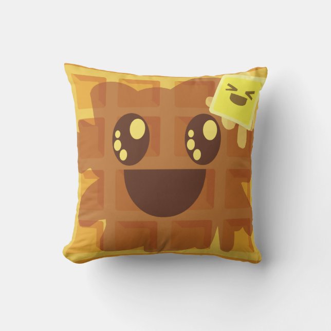 Kawaii Cartoon Waffle Butter Syrup Cute Breakfast Cushion (Front)