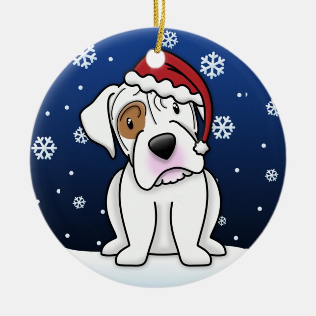Kawaii Cartoon White Boxer Christmas Ceramic Tree Decoration (Front)