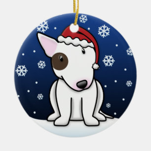 Kawaii Cartoon White Bull Terrier Christmas Ceramic Tree Decoration