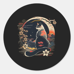 Kawaii Cat Anime Japanese Retro Men Women Kids Fun Classic Round Sticker