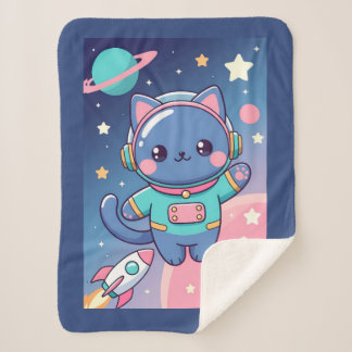 Kawaii Cat Astronaut Space Adventure  Sherpa Blanket