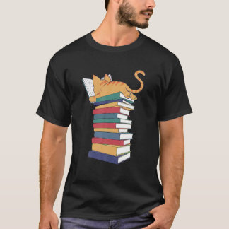 Kawaii Cat Books Gift Womens T Shirt