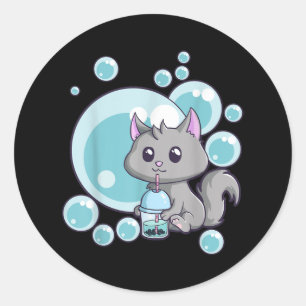 Kawaii Cat Bubble Tea Anime Funny Boba Tea Cats Classic Round Sticker