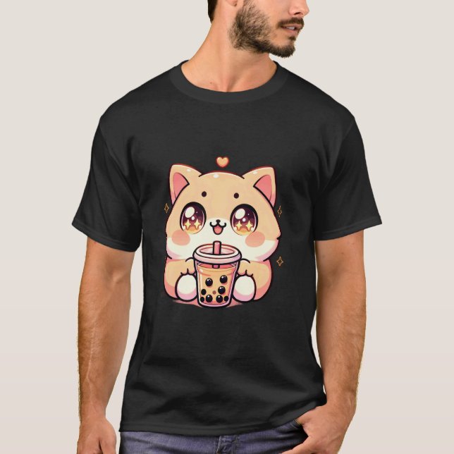 Kawaii Cat Bubble Tea Boba Tea Anime Neko 1 T-Shirt (Front)