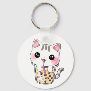 Kawaii cat bubble tea key ring