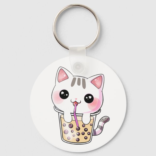 Kawaii cat bubble tea key ring (Front)
