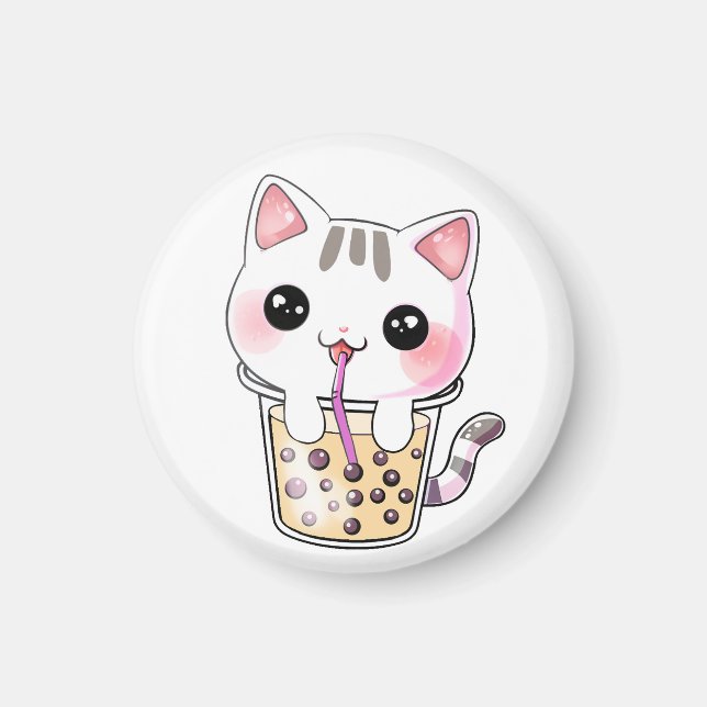 Kawaii cat bubble tea magnet (Front)