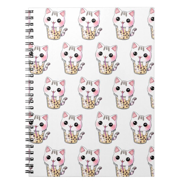 Kawaii cat bubble tea notebook (Front)