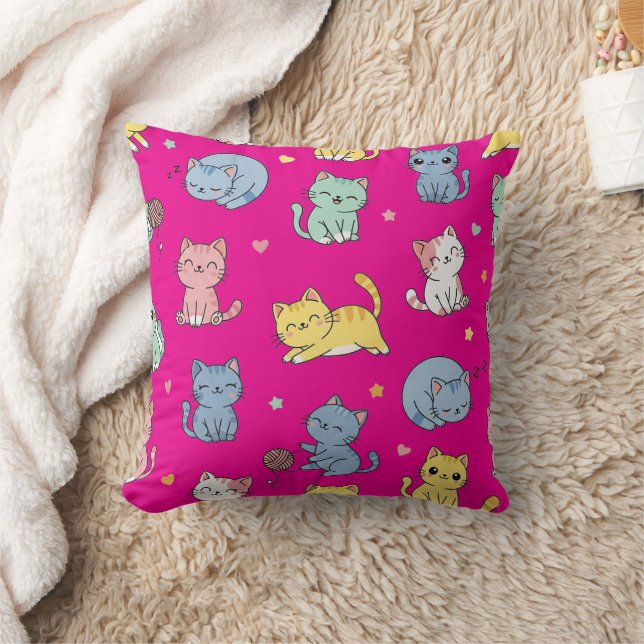  Kawaii Cat Cartoon Pattern Pillow (Blanket)