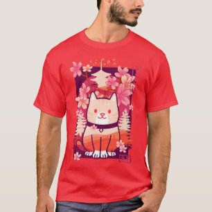 Kawaii Cat Cherry Blossom Anime Kitten Sakura T-Shirt