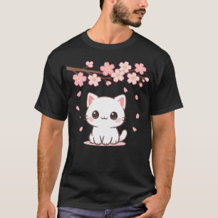 Kawaii Cat Cherry Blossom Flower Japan Anime T-Shirt