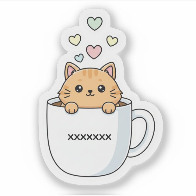 Kawaii Cat & Coffee Hearts Illustration (Front)