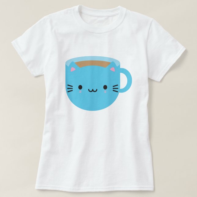 Kawaii Cat Cup of Tea T-Shirt (Design Front)