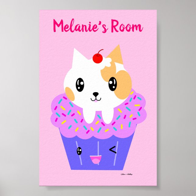 Kawaii Cat Cupcake Drawing Customised Poster (Front)