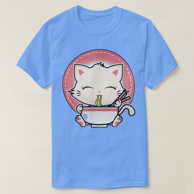 Kawaii Cat Cute Anime Otaku Japanese Ramen Noodles T-Shirt (Design Front)