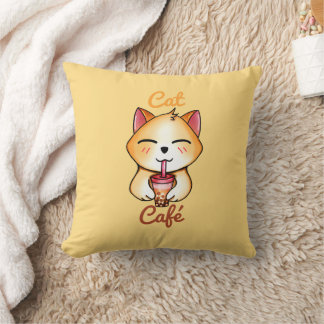 kawaii cat drinking Boba Milk tea Cushion